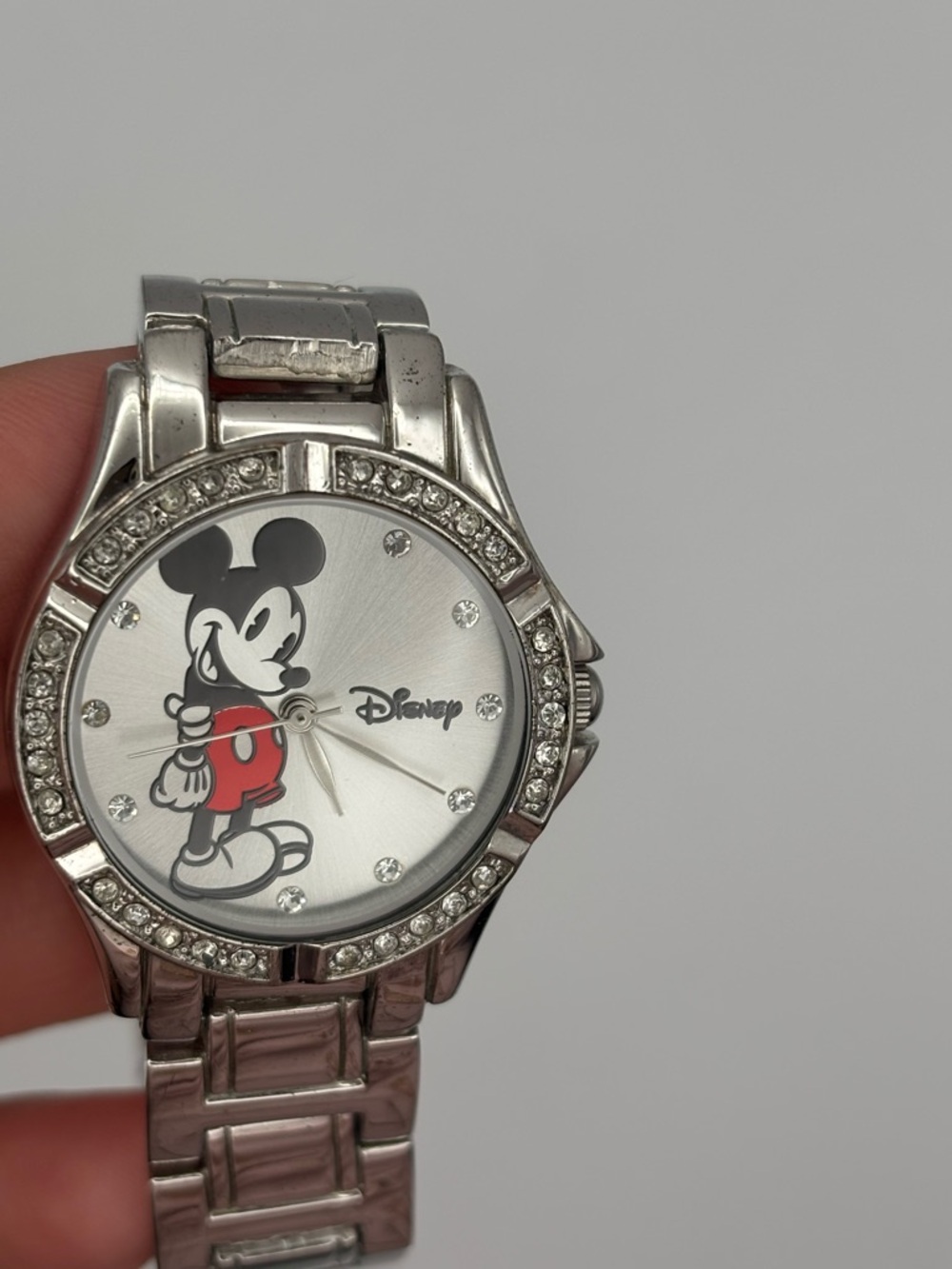Disney Silver-Tone Mickey Watch with Red Shorts